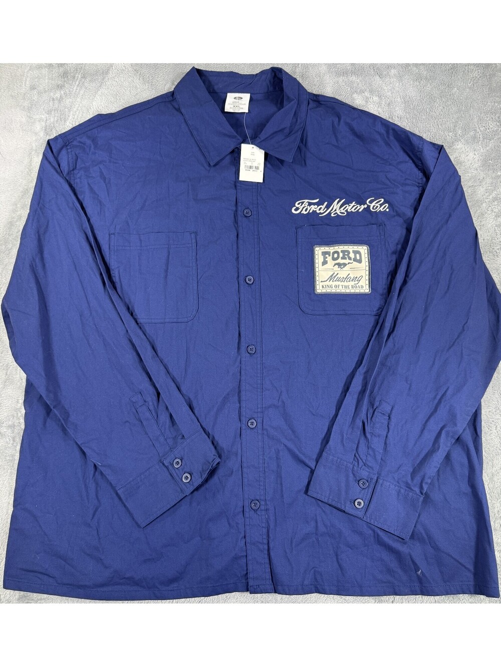 Ford Mustang Shirt Men's Blue Long Sleeve Button Up Racing Workwear XXL NWT